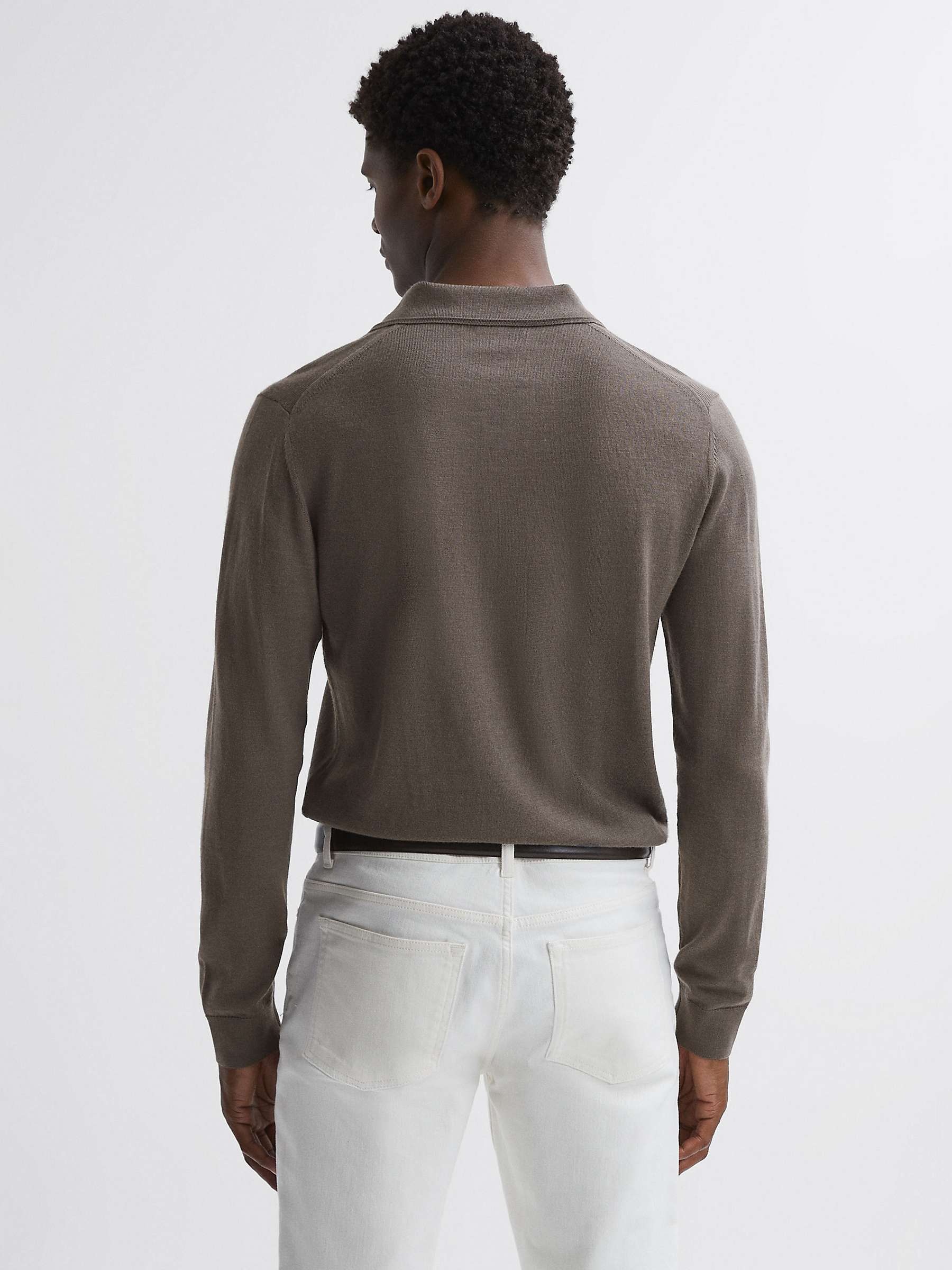 Reiss Milburn Merino Wool Polo Shirt, Mushroom at John Lewis & Partners