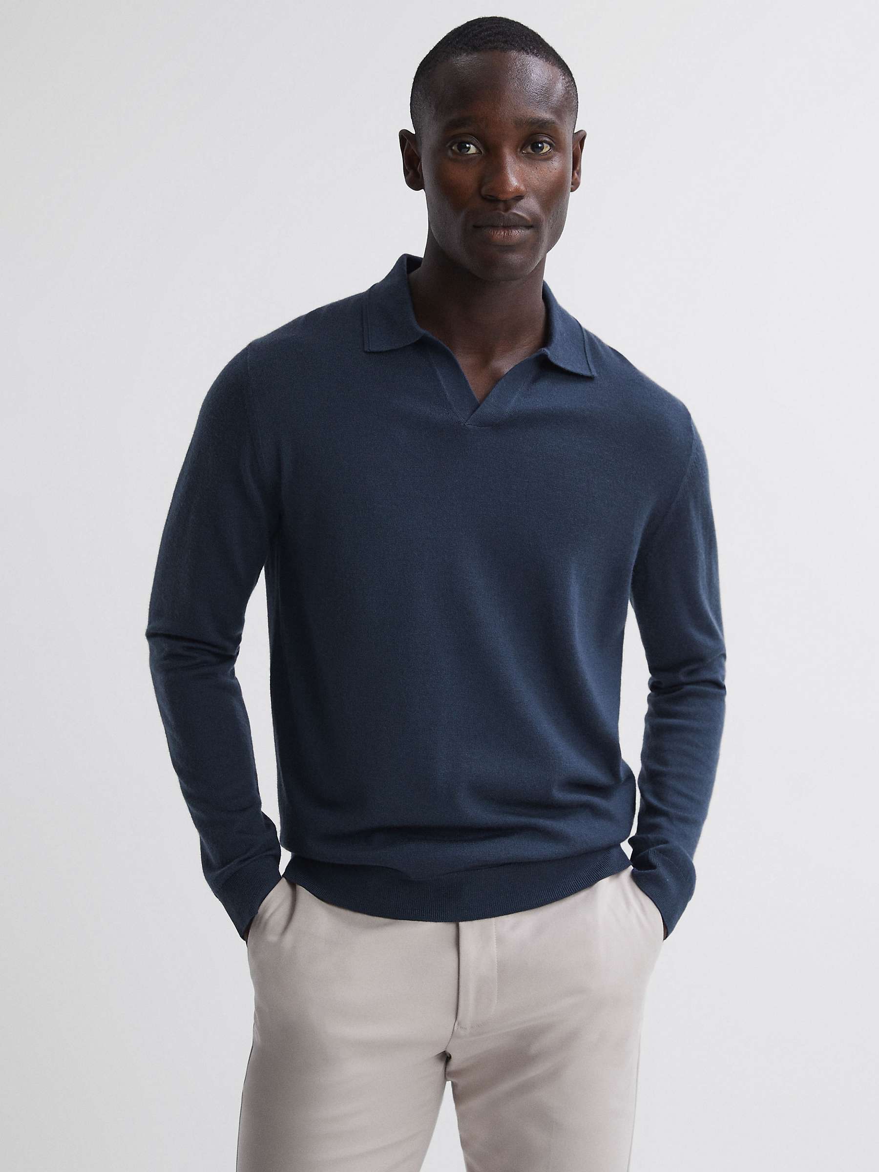 Reiss Milburn Merino Wool Polo Shirt, Eclipse Blue at John Lewis & Partners
