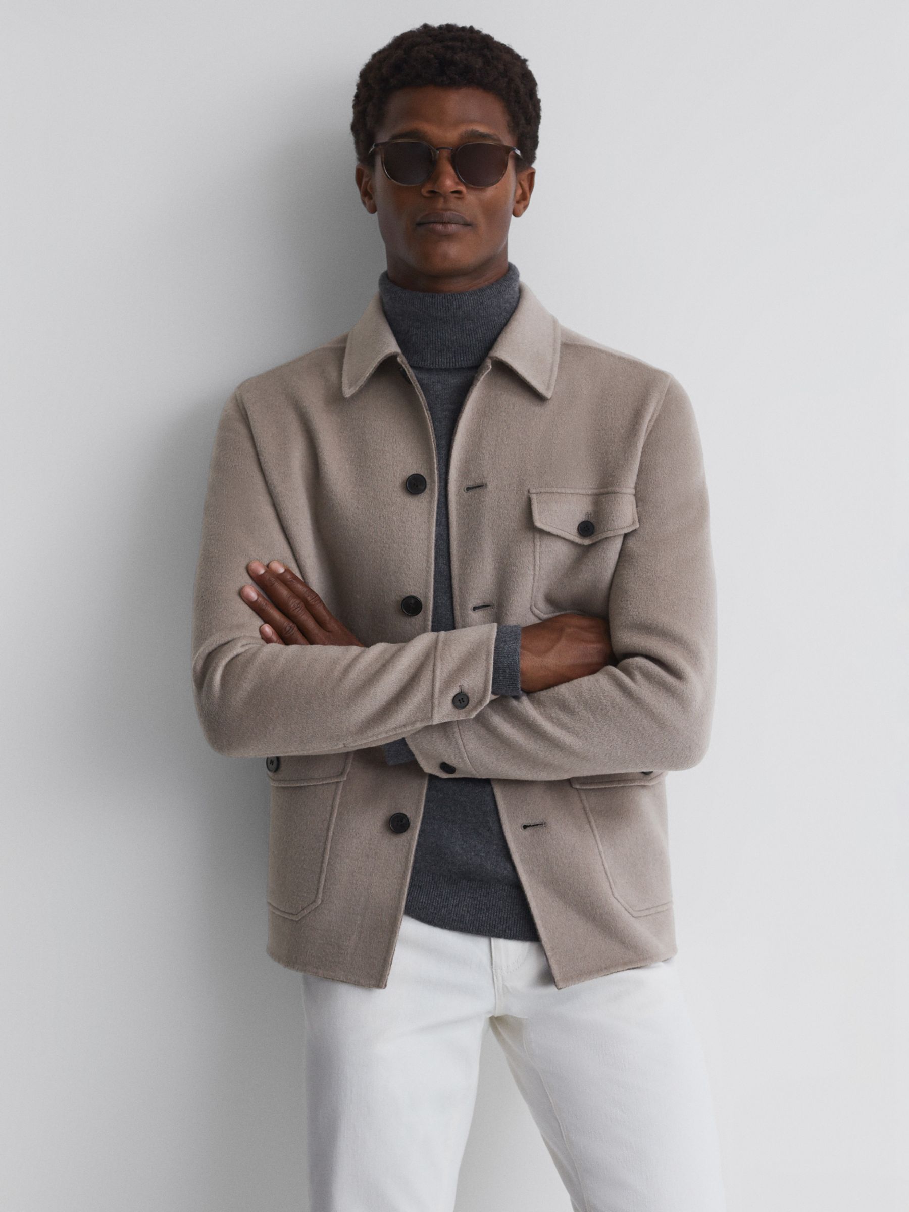Reiss Mast Long Sleeve Button Jacket, Grey at John Lewis & Partners