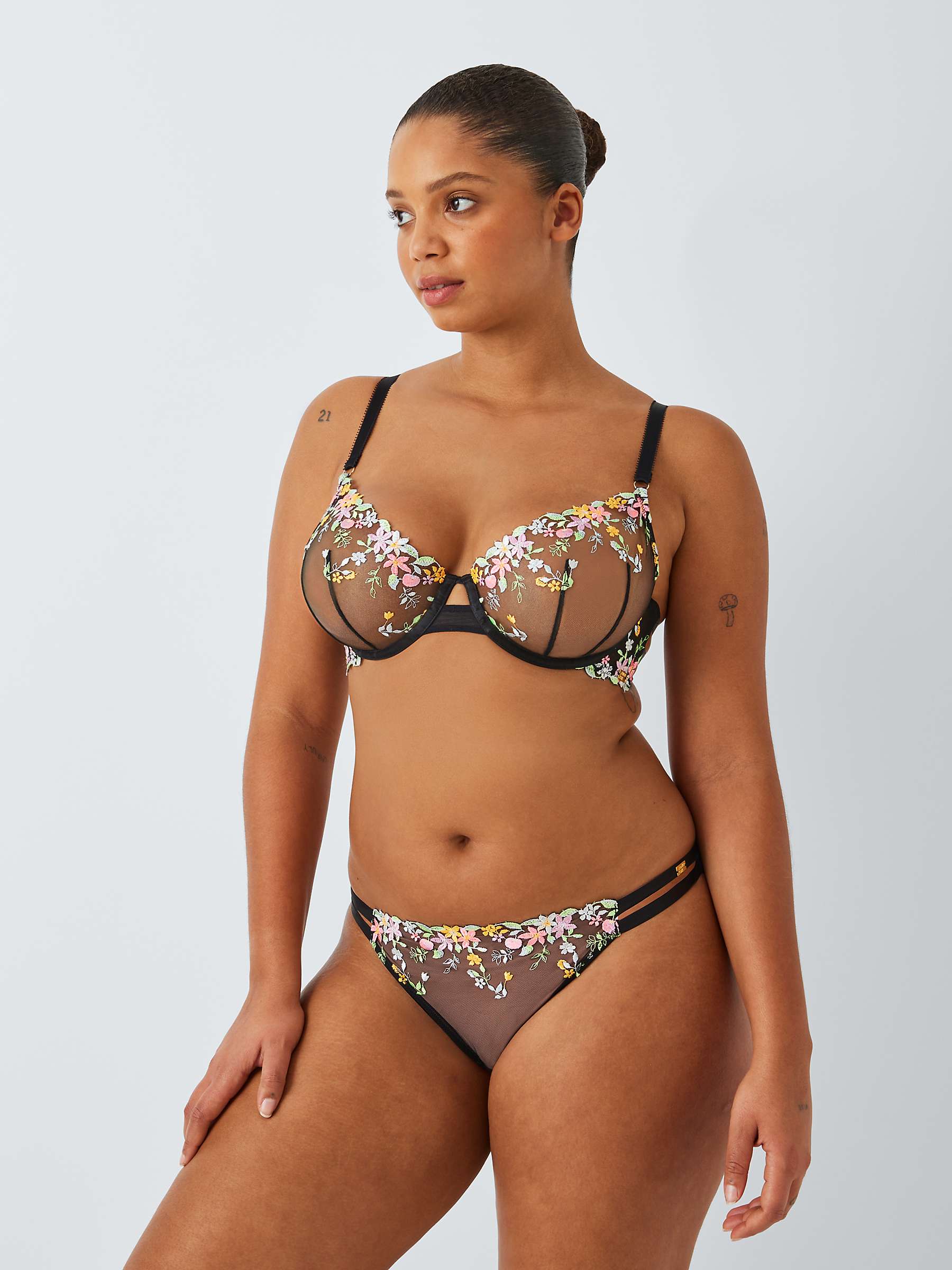 Buy AND/OR Alexis Floral Embroidered Balcony Bra, Black/Multi Online at johnlewis.com