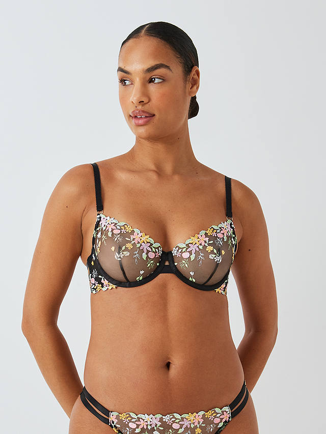 AND/OR Alexis Floral Embroidered Balcony Bra, Black/Multi