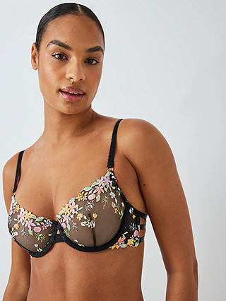 AND/OR Alexis Floral Embroidered Balcony Bra, Black/Multi