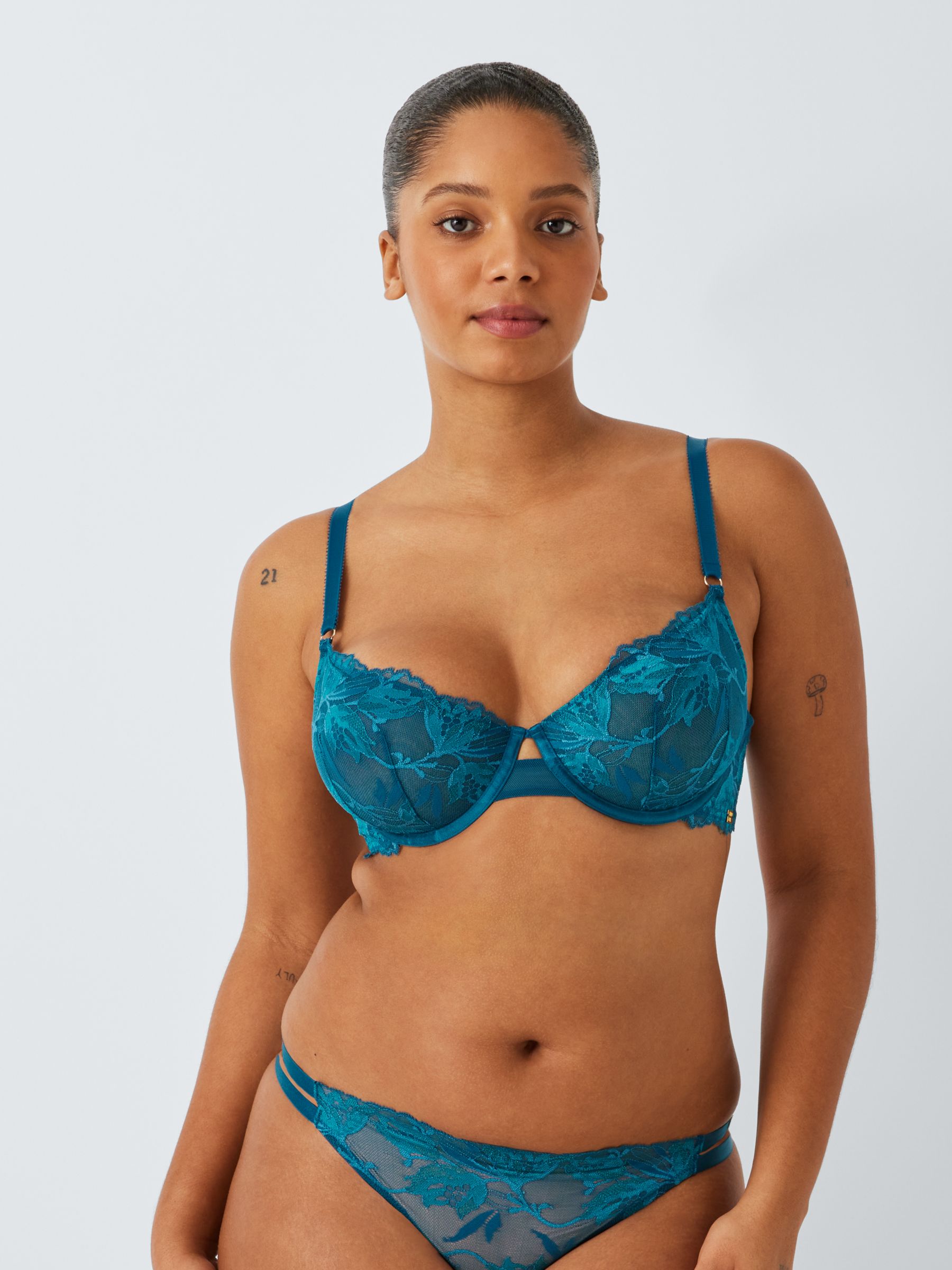 AND/OR Alexis Soft Bloom Lace Bra, Teal Blue at John Lewis & Partners