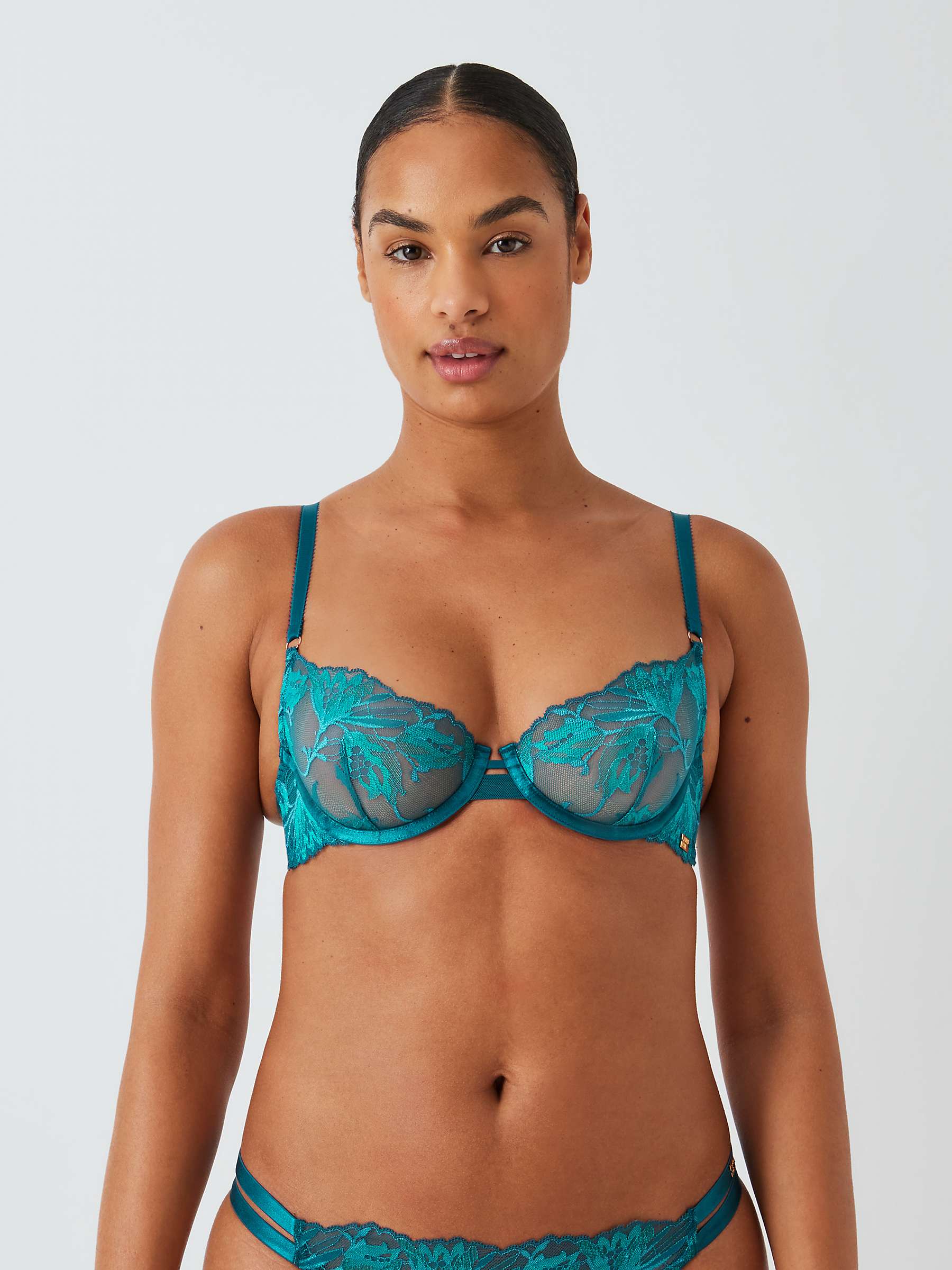 AND/OR Wren Lace Underwired Plunge Bra, B-F Cup Sizes, Coral at