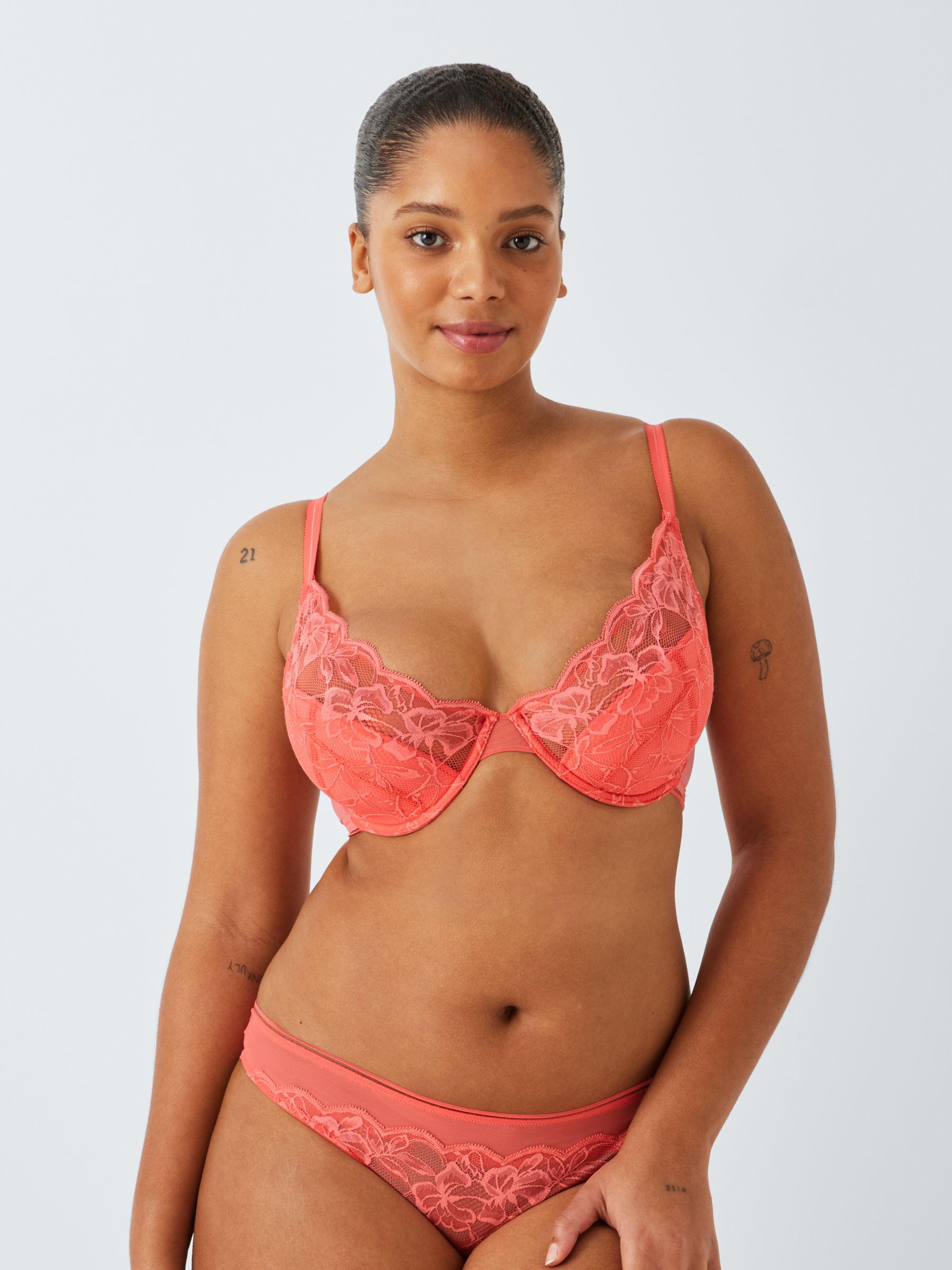 the cutest neon orange lace underwired bra padded