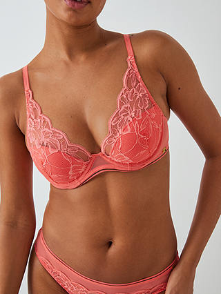 AND/OR Wren Lace Underwired Plunge Bra, B-F Cup Sizes, Coral