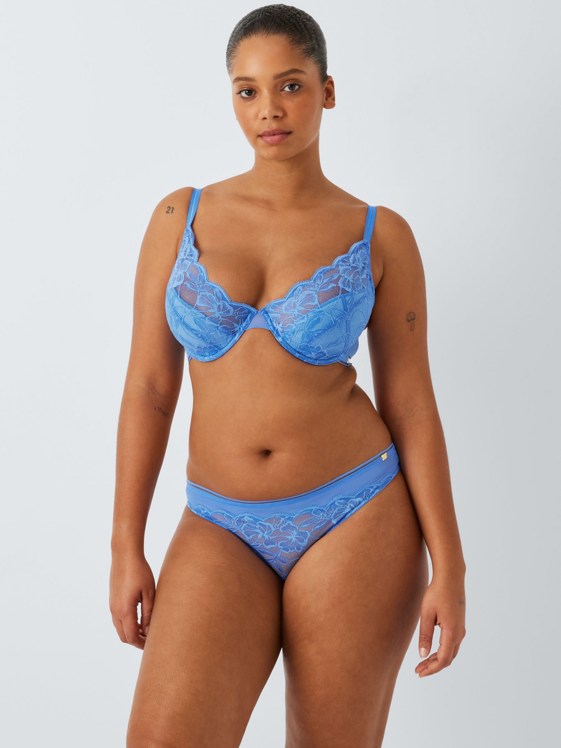 AND/OR Wren Lace Underwired Plunge Bra, B-F Cup Sizes, Cornflower Blue, 32B