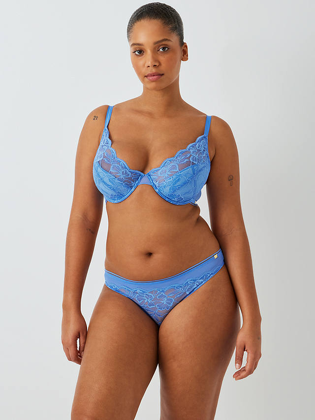 AND/OR Wren Lace Underwired Plunge Bra, B-F Cup Sizes, Cornflower Blue