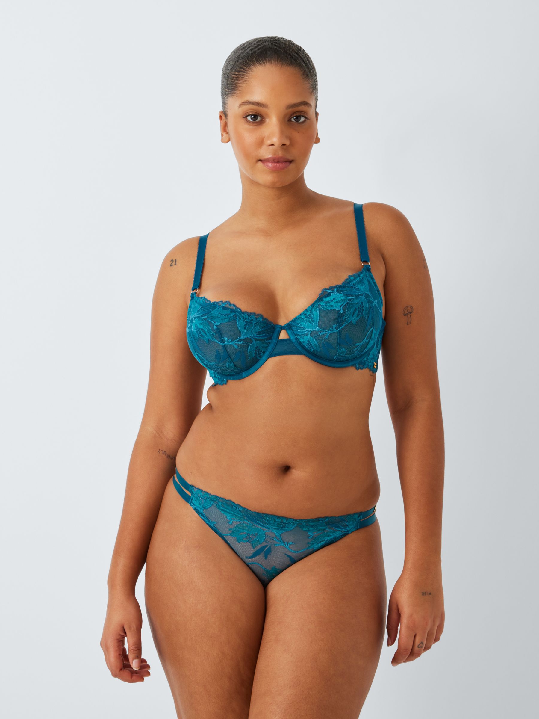 AND/OR Alexis Soft Bloom Lace Thong, Teal Blue, 8