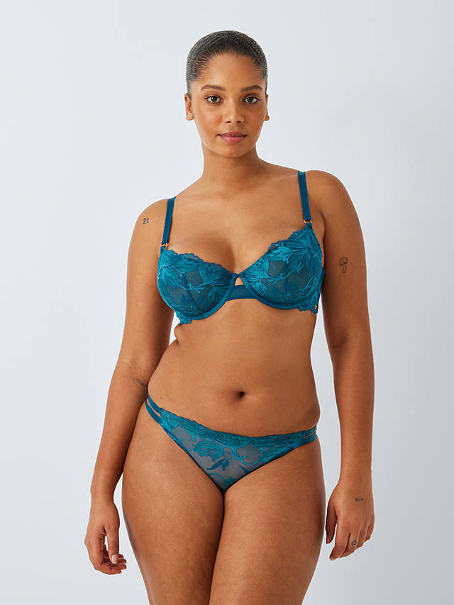 AND/OR Alexis Soft Bloom Lace Thong, Teal Blue