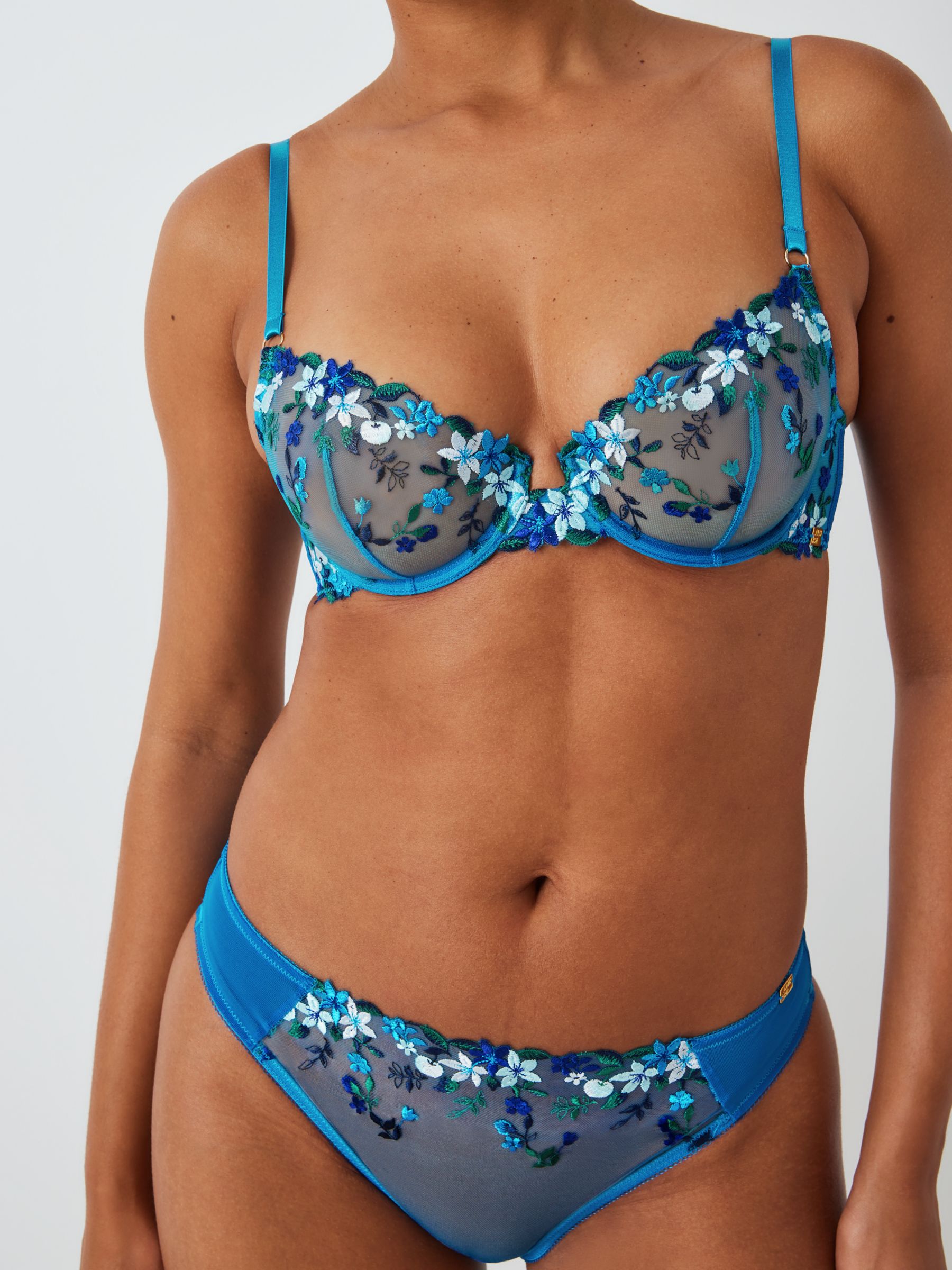 AND/OR Kiki Floral Embroidery Plunge Bra, Light Blue at John Lewis