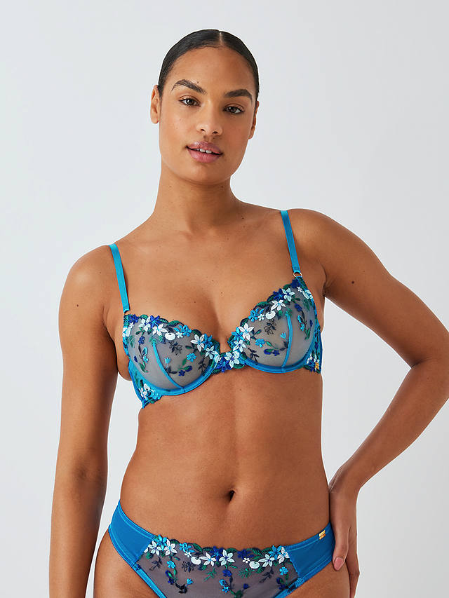 AND/OR Kiki Floral Embroidery Plunge Bra, Light Blue