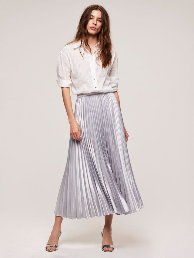 Petite silver shop pleated midi skirt