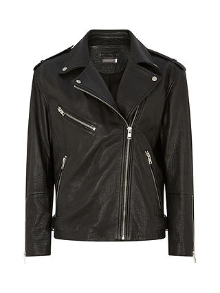 Mint Velvet Oversized Leather Biker Jacket, Black