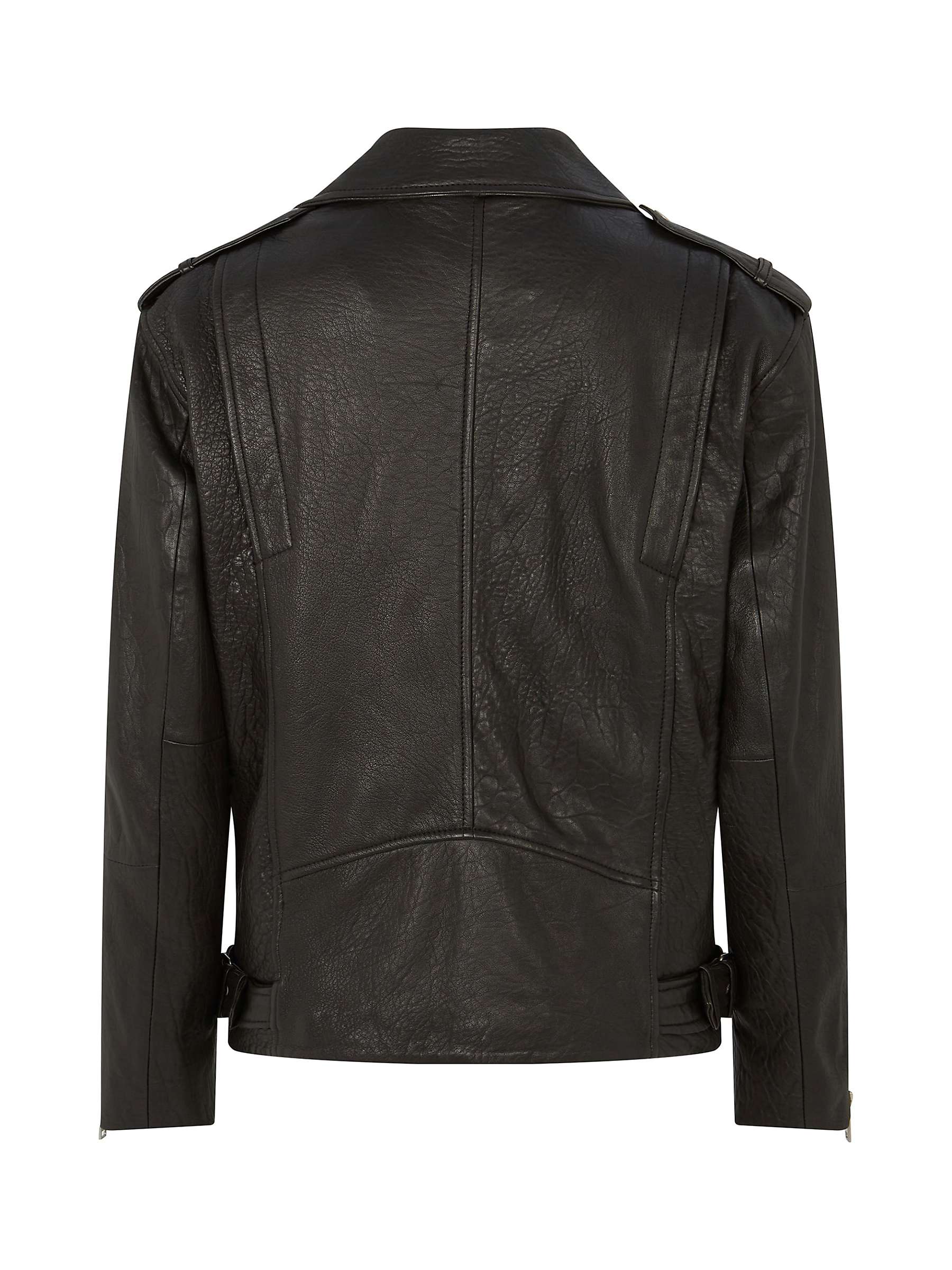 Mint Velvet Oversized Leather Biker Jacket, Black at John Lewis & Partners