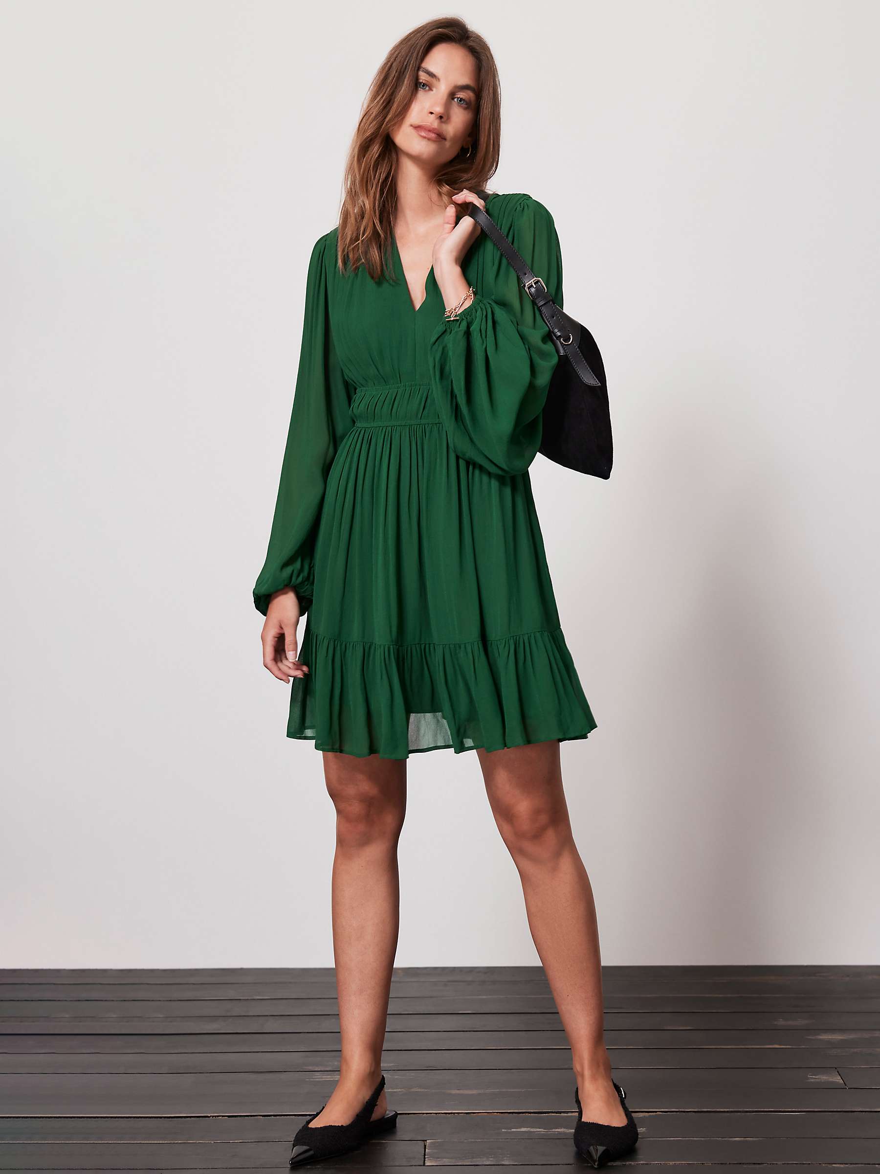 Buy Mint Velvet Ruched Waist Mini Dress, Mid Green Online at johnlewis.com