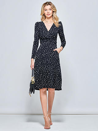 Jolie Moi Spot Print Long Sleeve Jersey Dress, Black