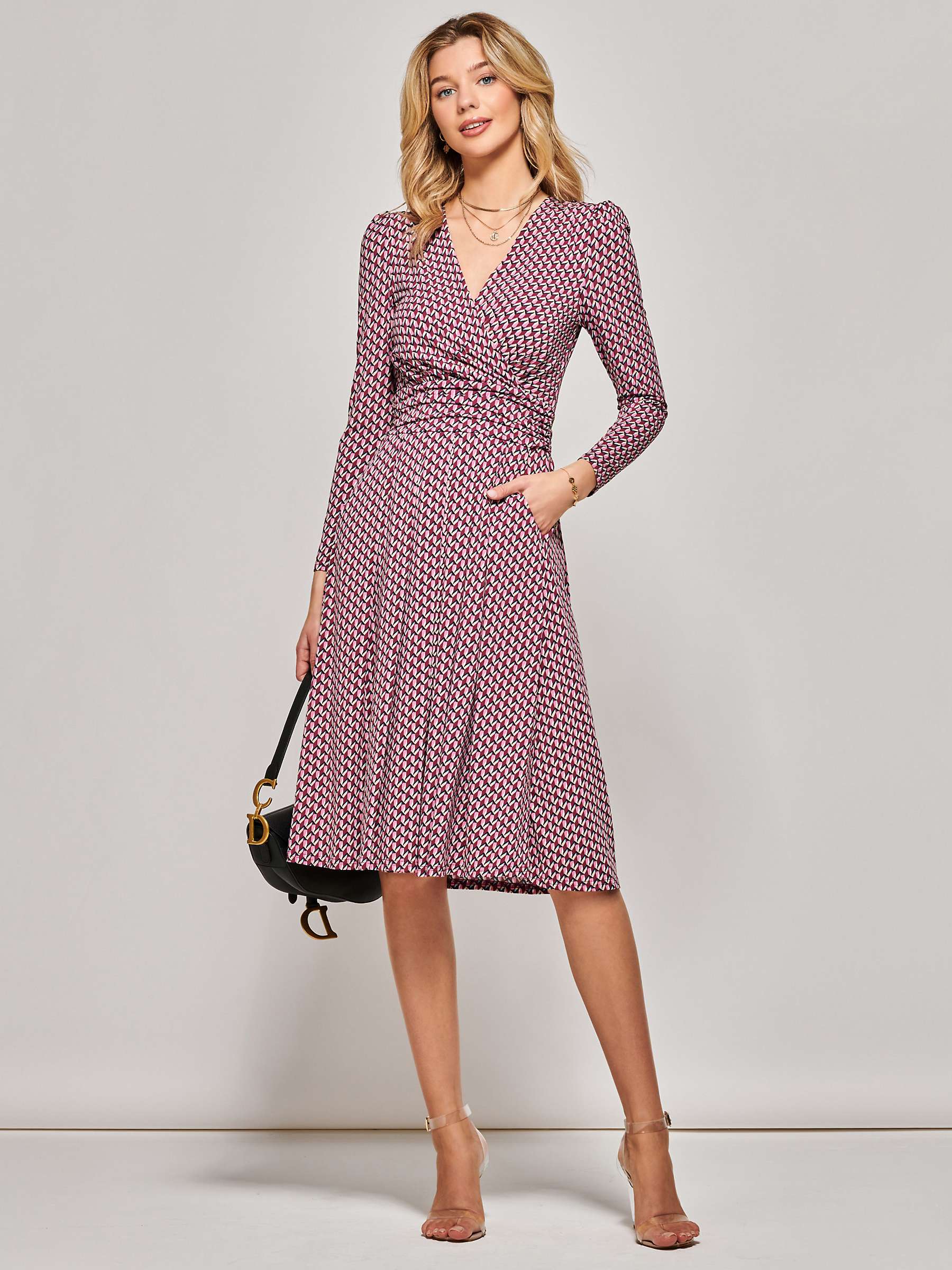 Buy Jolie Moi Geo Print Jersey Midi Dress, Pink Online at johnlewis.com