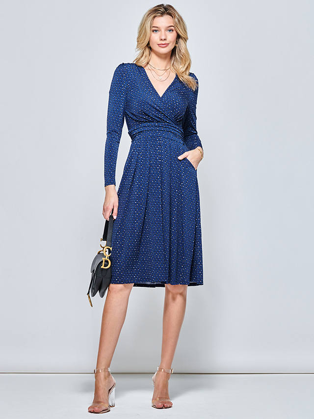 Jolie Moi Spot Print Long Sleeve Jersey Dress, Navy at John Lewis ...