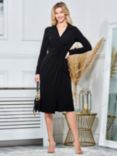 Jolie Moi Long Sleeve Wrap Midi Shirt Dress, Black