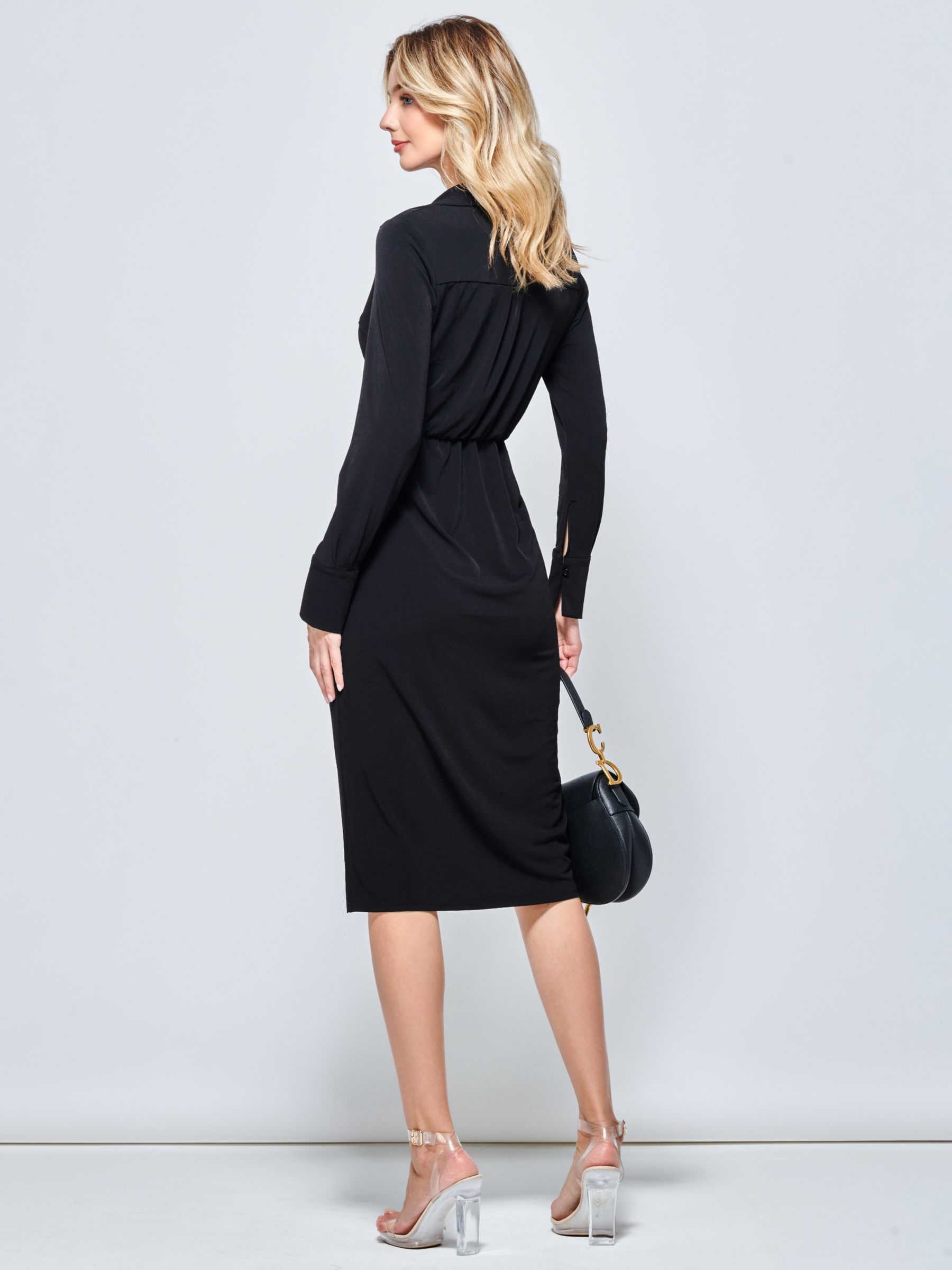 Jolie Moi Long Sleeve Wrap Midi Shirt Dress, Black at John Lewis & Partners