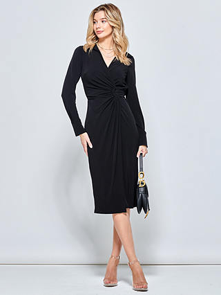 Jolie Moi Long Sleeve Wrap Midi Shirt Dress, Black
