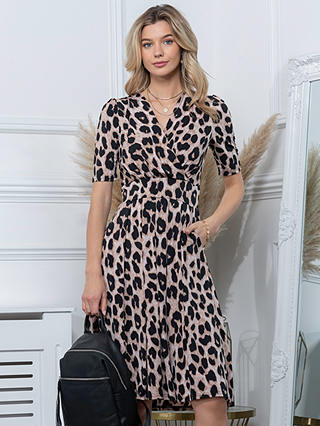 Jolie Moi Samara Animal Print Wrap Midi Dress, Pink/Multi