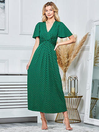 Jolie Moi Geometric Print Midi Dress, Green