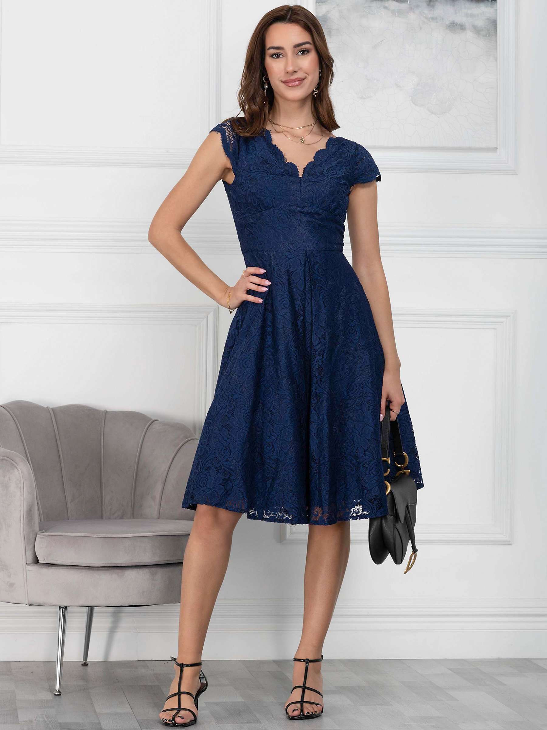 Buy Jolie Moi Cap Sleeve V-Neck Lace Dress, Navy Online at johnlewis.com
