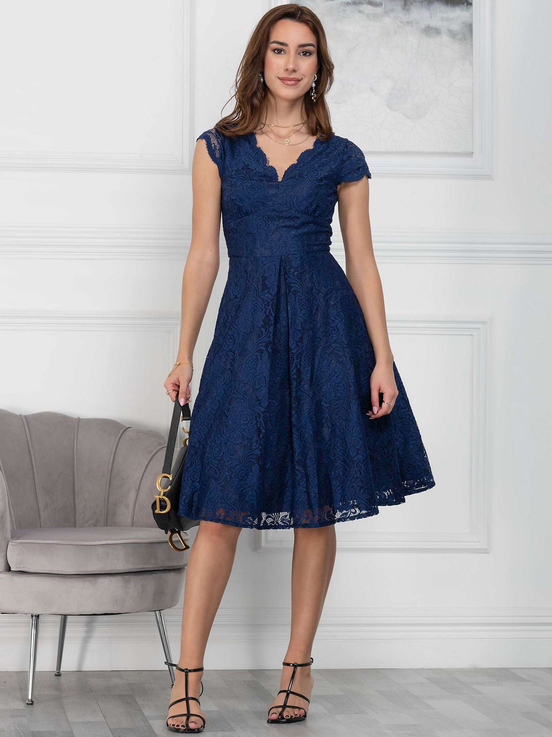 Buy Jolie Moi Cap Sleeve V-Neck Lace Dress, Navy Online at johnlewis.com