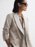 Reiss Petite Astrid Wool Blend Double Breasted Blazer, Stone