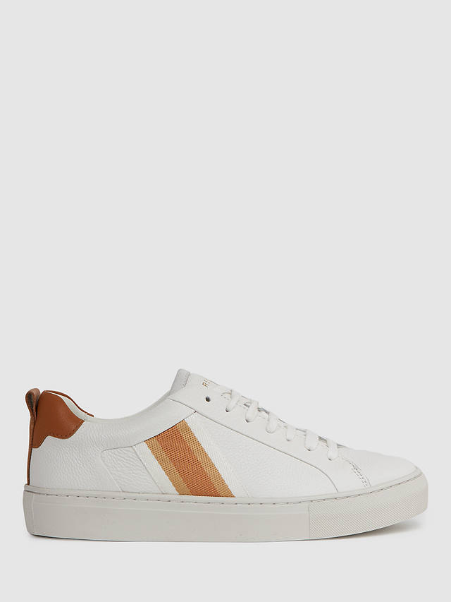 Reiss Sonia Leather Side Stripe Trainers, Fresh White