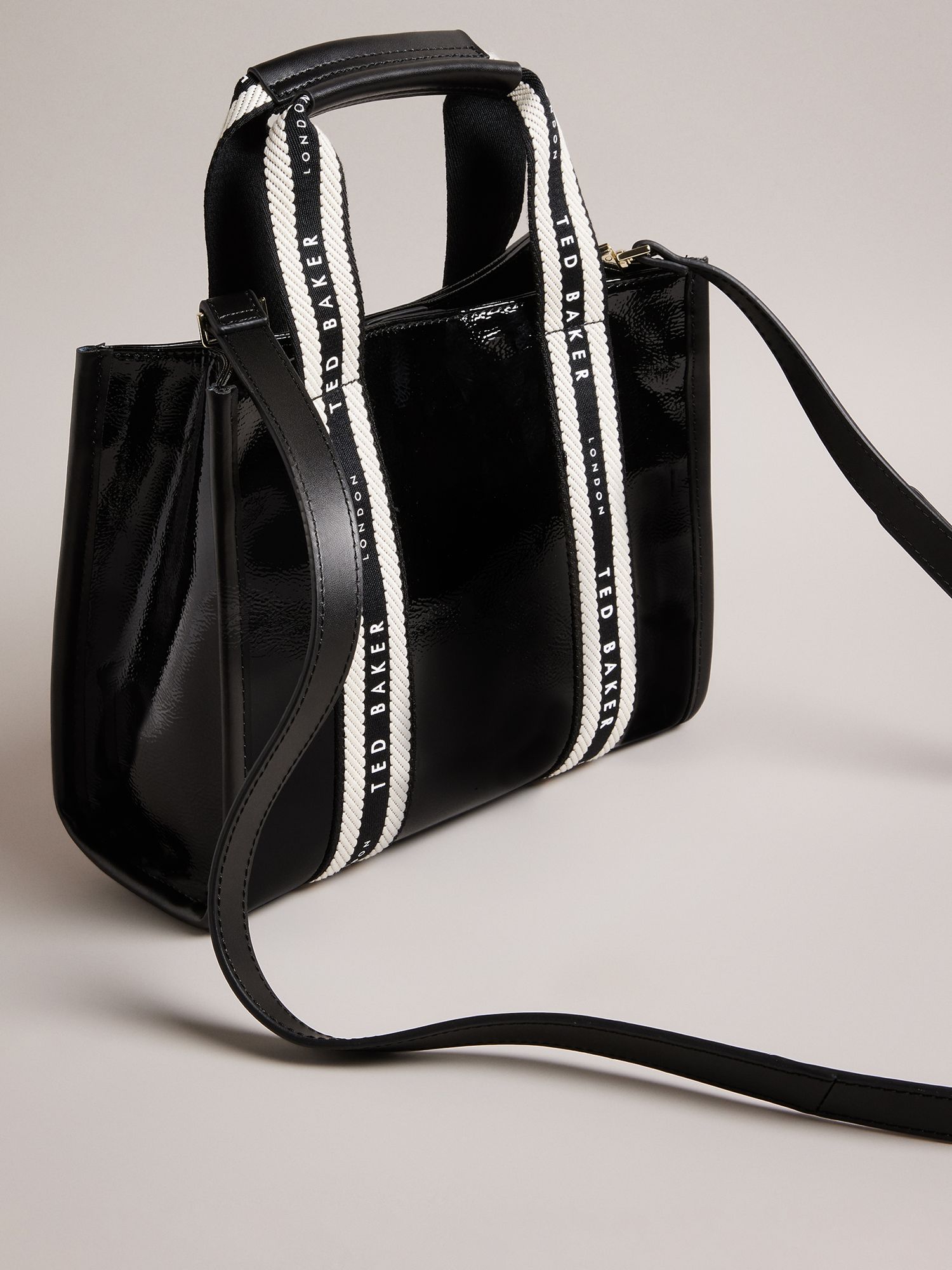 Buy Ted Baker Celiane Branded Webbing Patent Small Tote Bag, Black Online at johnlewis.com