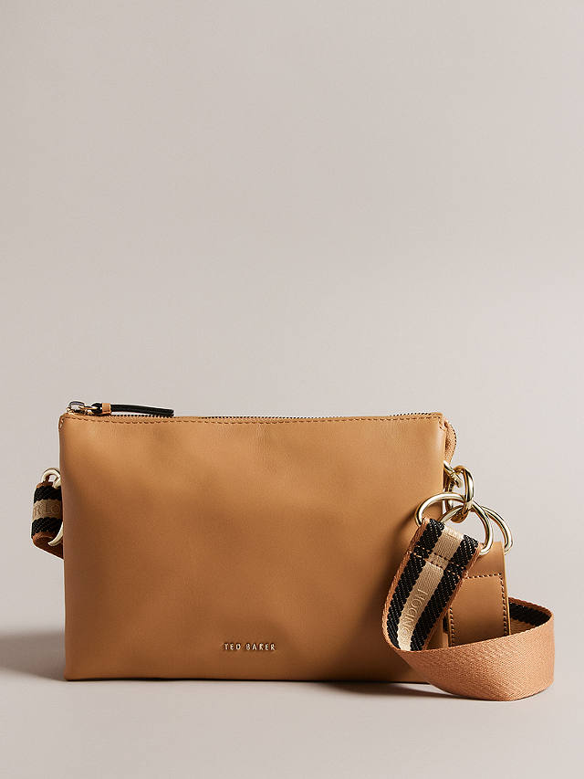 Ted Baker Darceyy Branded Strap Leather Crossbody Bag, Taupe