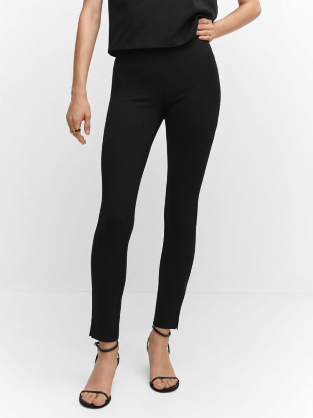 Mango High Waist Hem Slit Leggings, Black, XXS