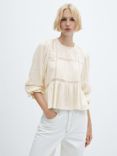 Mango Catalina Puff Sleeve Embroidered Blouse, Light Beige
