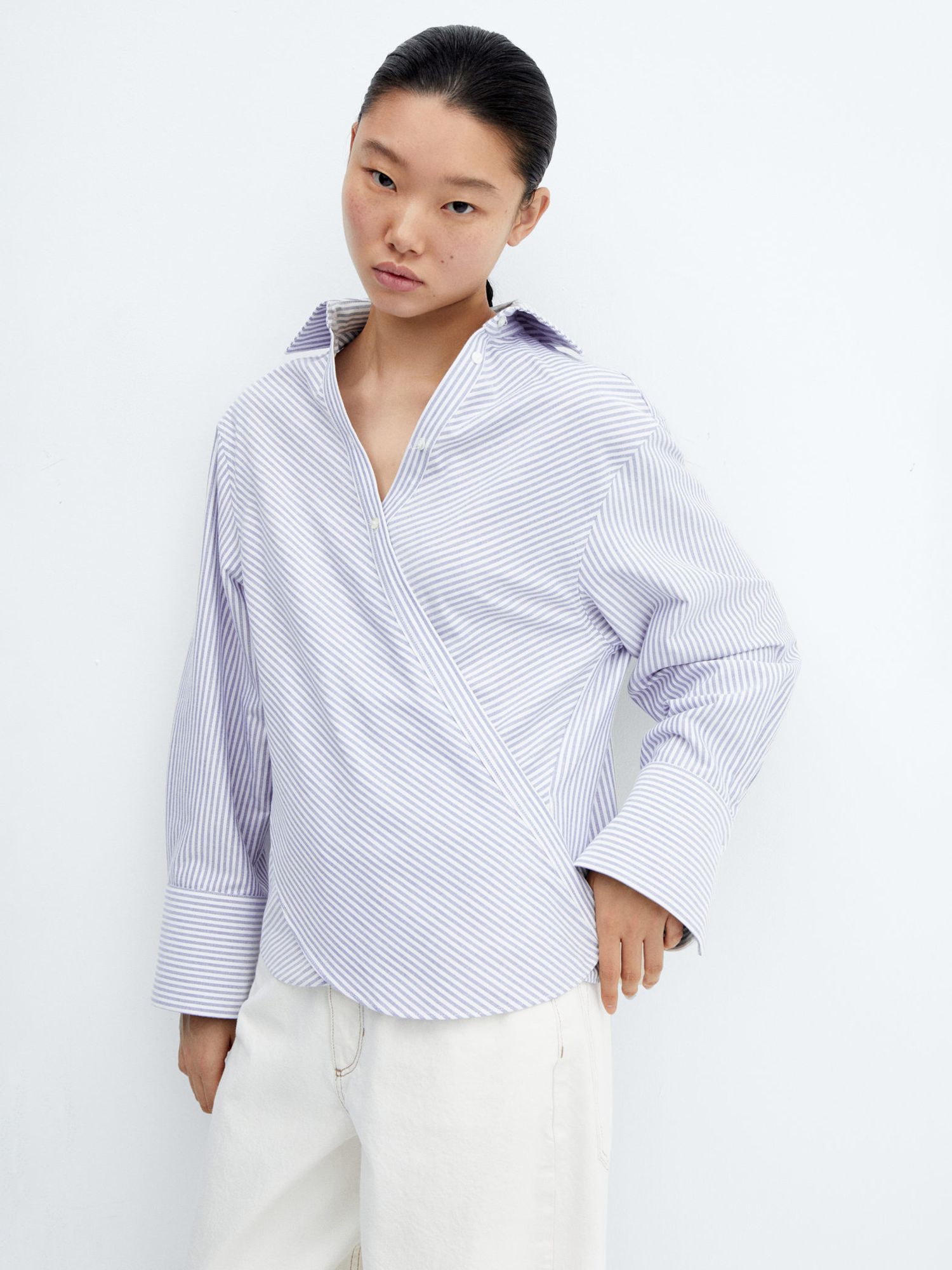 Mango Urban Stripe Long Sleeve Shirt, Medium Blue/White at John