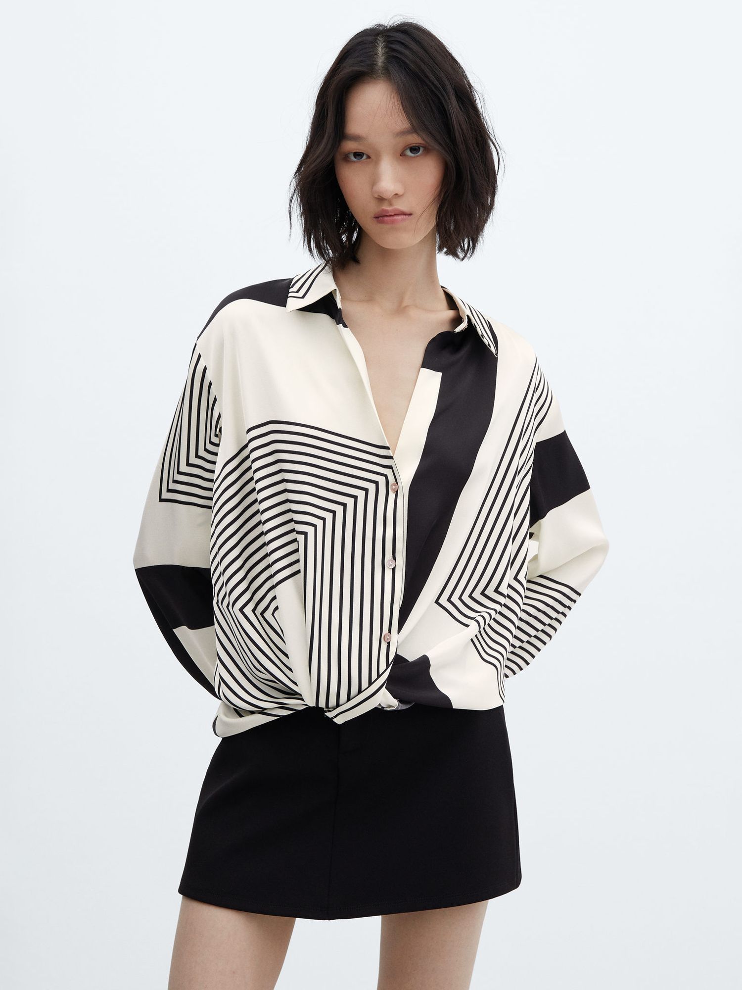 Mango Lana Geometric Shirt, Light Beige at John Lewis & Partners