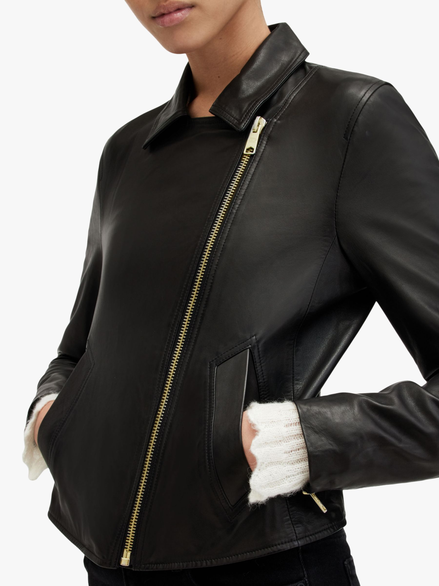 Buy AllSaints Vela Leather Biker Jacket, Black Online at johnlewis.com