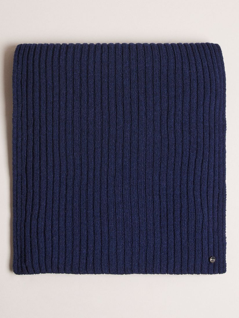 Ted Baker Cashmere Blend Ribbed Scarf, Dark Blue at John Lewis & Partners