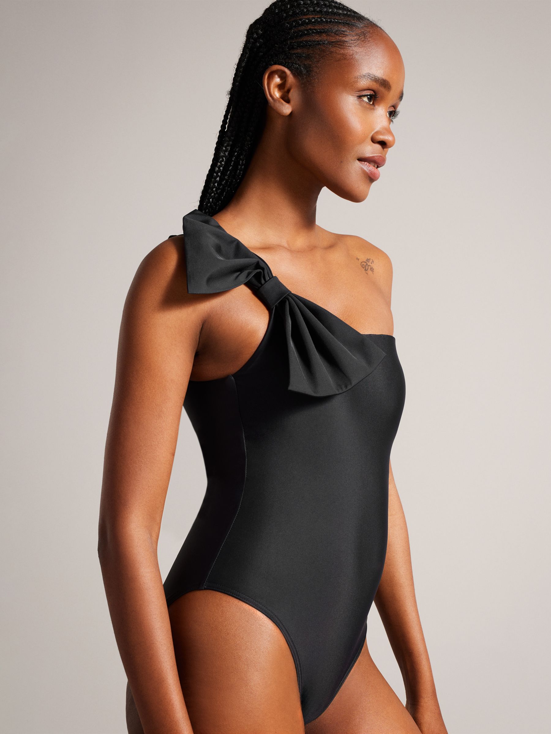 Ted Baker Saraley One Shoulder Swimsuit With Bow, Black, 8