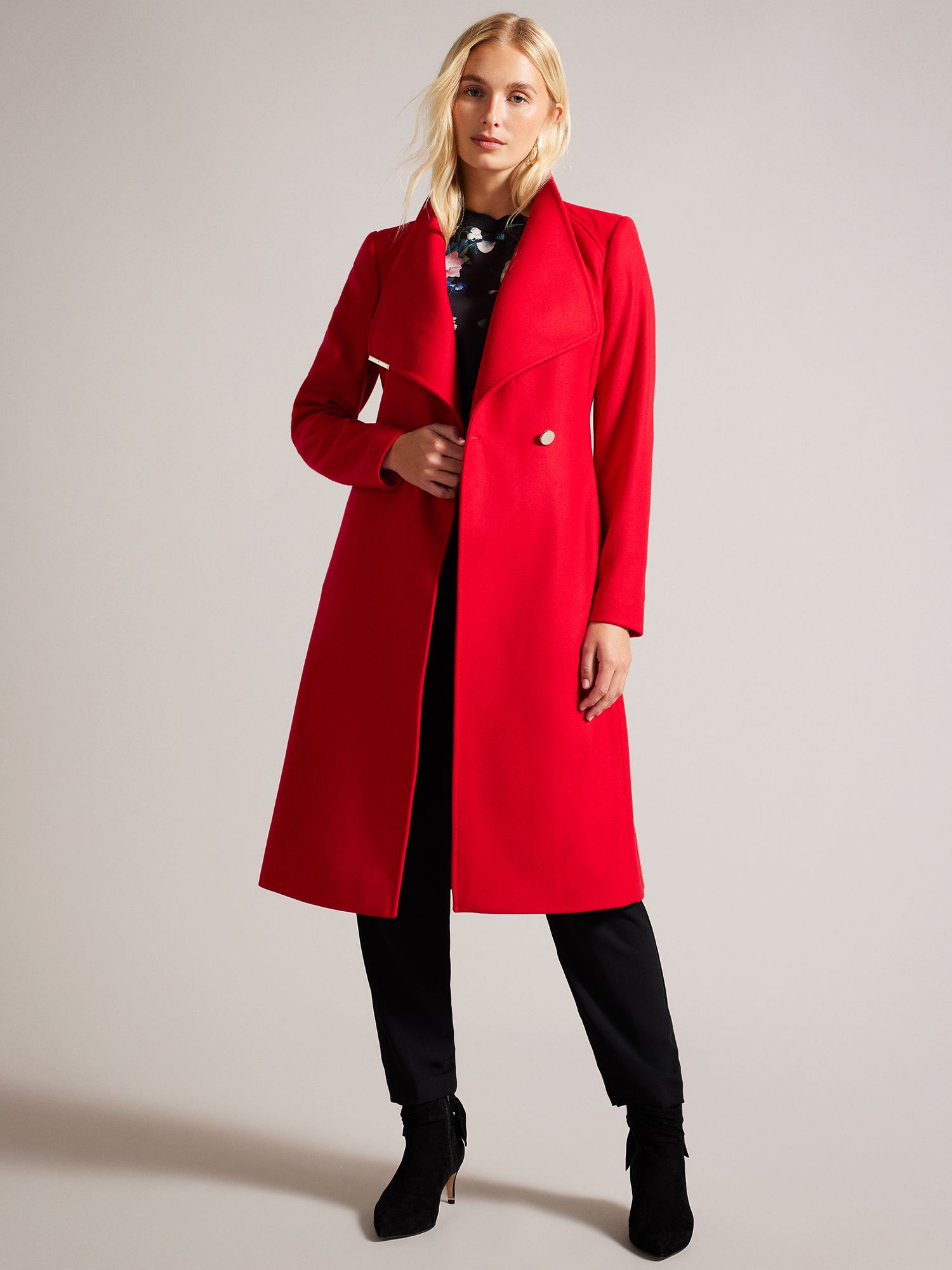 Ted Baker Rose Mid Length Wool Blend Wrap Coat, Red, 6