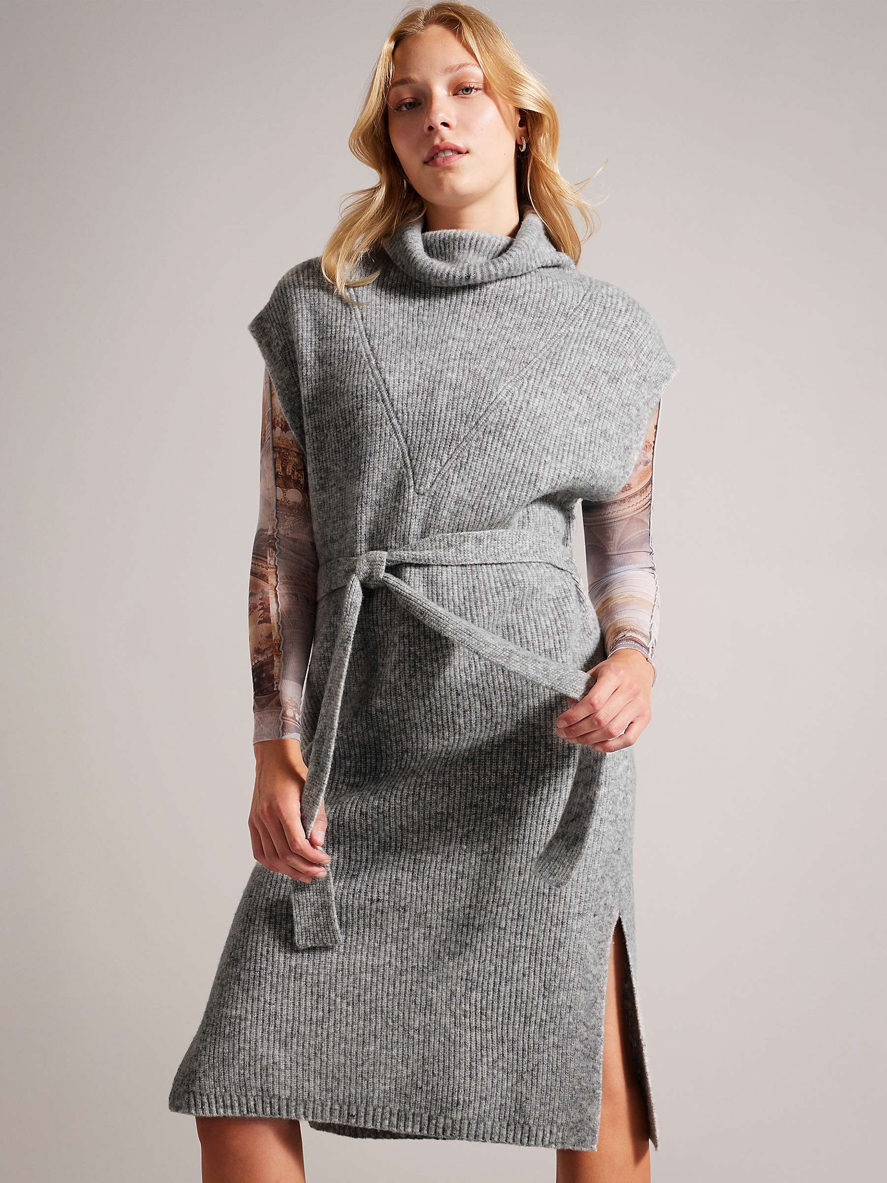 Buy Ted Baker Cesell Funnel Neck Rib Knit Midi Dress, Grey Online at johnlewis.com