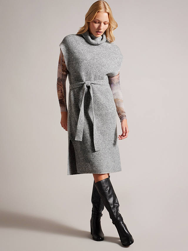 Ted Baker Cesell Funnel Neck Rib Knit Midi Dress, Grey