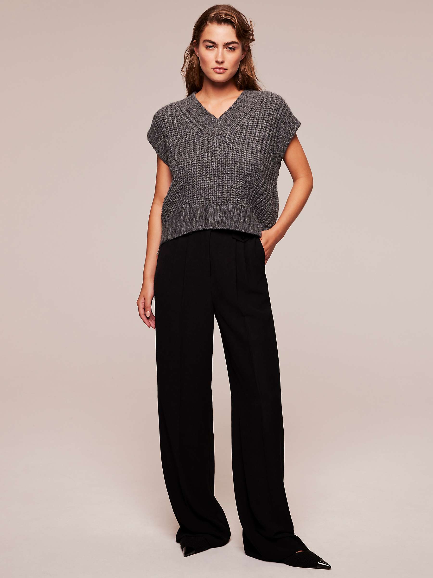 Buy Mint Velvet High Rise Wide Leg Button Pocket Trousers, Black Online at johnlewis.com