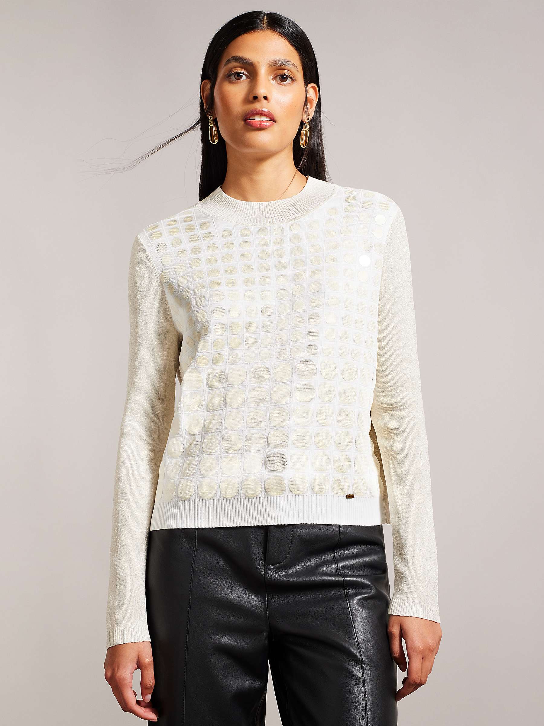 Ted Baker Yivonne Trapped Sequin Jumper, Ivory at John Lewis & Partners