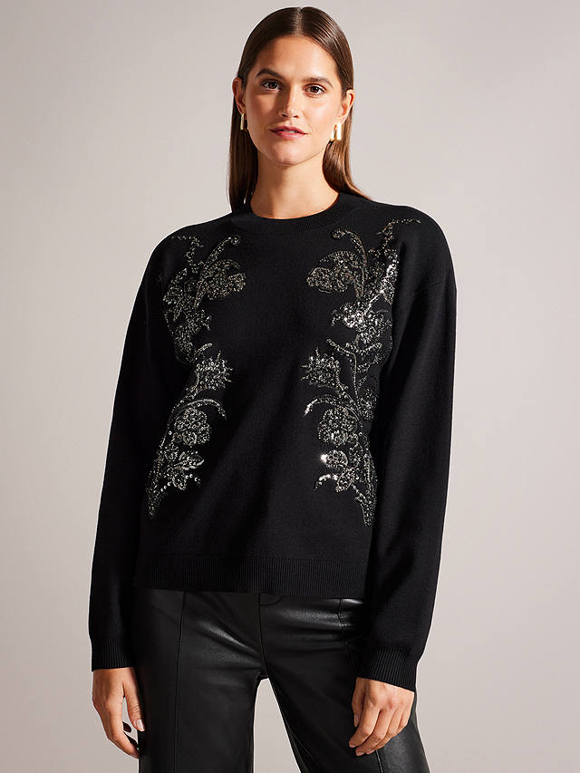 Ted Baker Hazlie Embellished Sweatshirt, Black at John Lewis & Partners