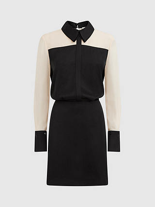 Reiss Veneto Colour Block Mini Shirt Dress, Black