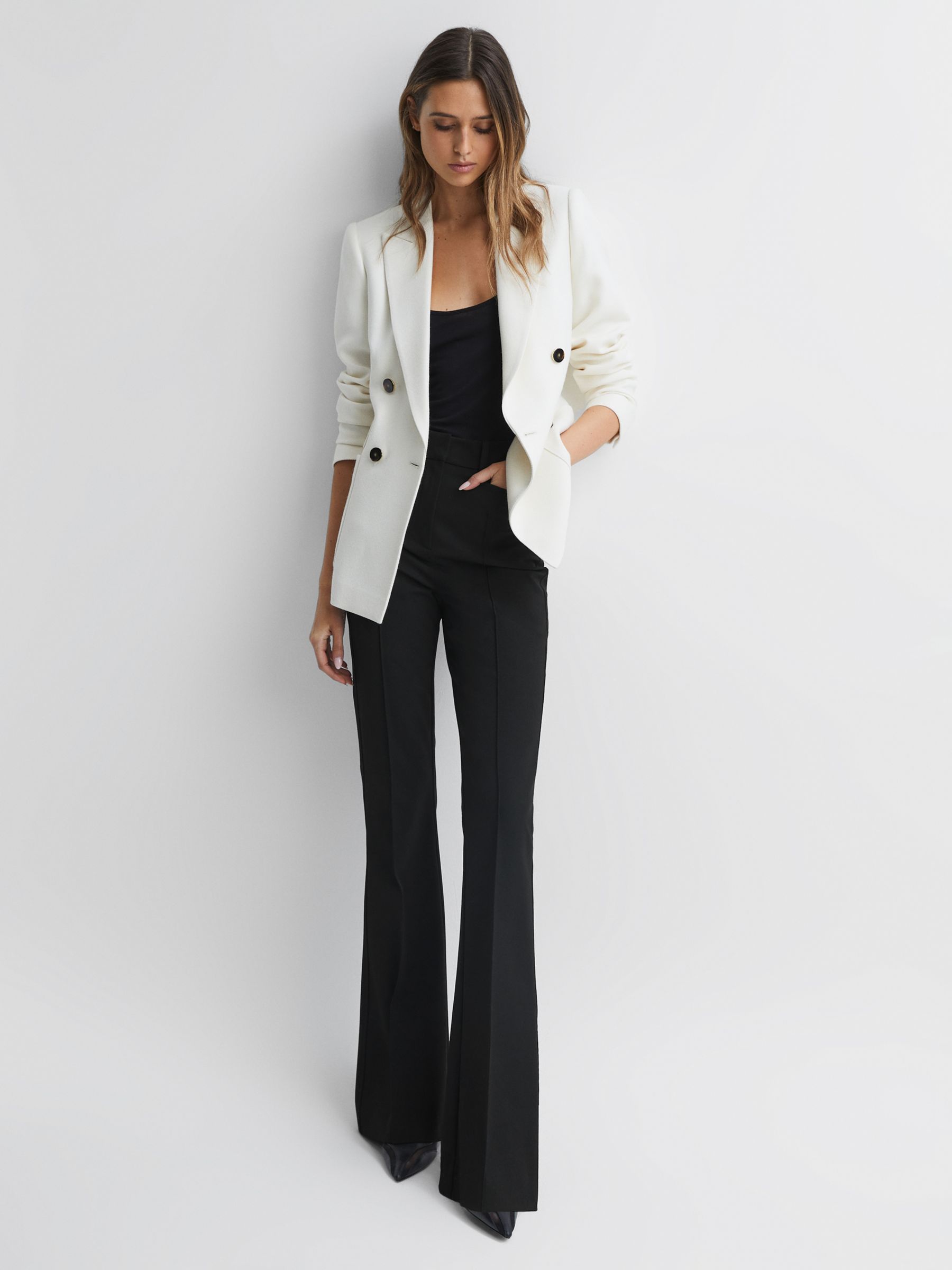 Reiss Petite Dylan Flared Trousers, Black at John Lewis & Partners