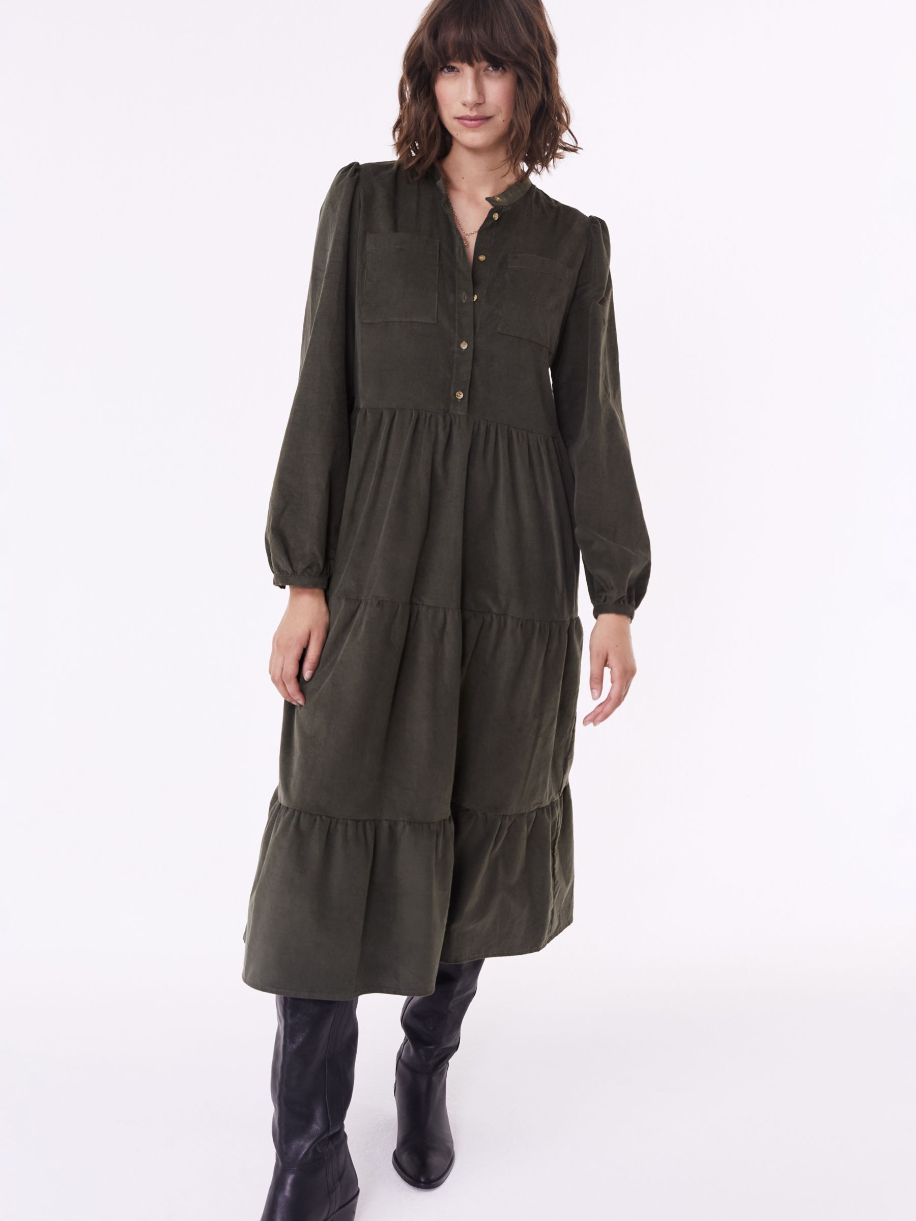 Baukjen Sue Organic Corduroy Midi Dress, Khaki at John Lewis & Partners